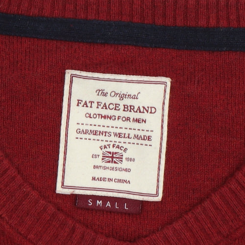 Fat Face Men's Red V-Neck Pullover Jumper S