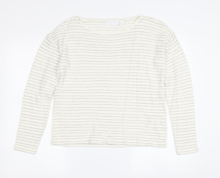 The White Company Women's Ivory Striped Knit Sweater Size 8