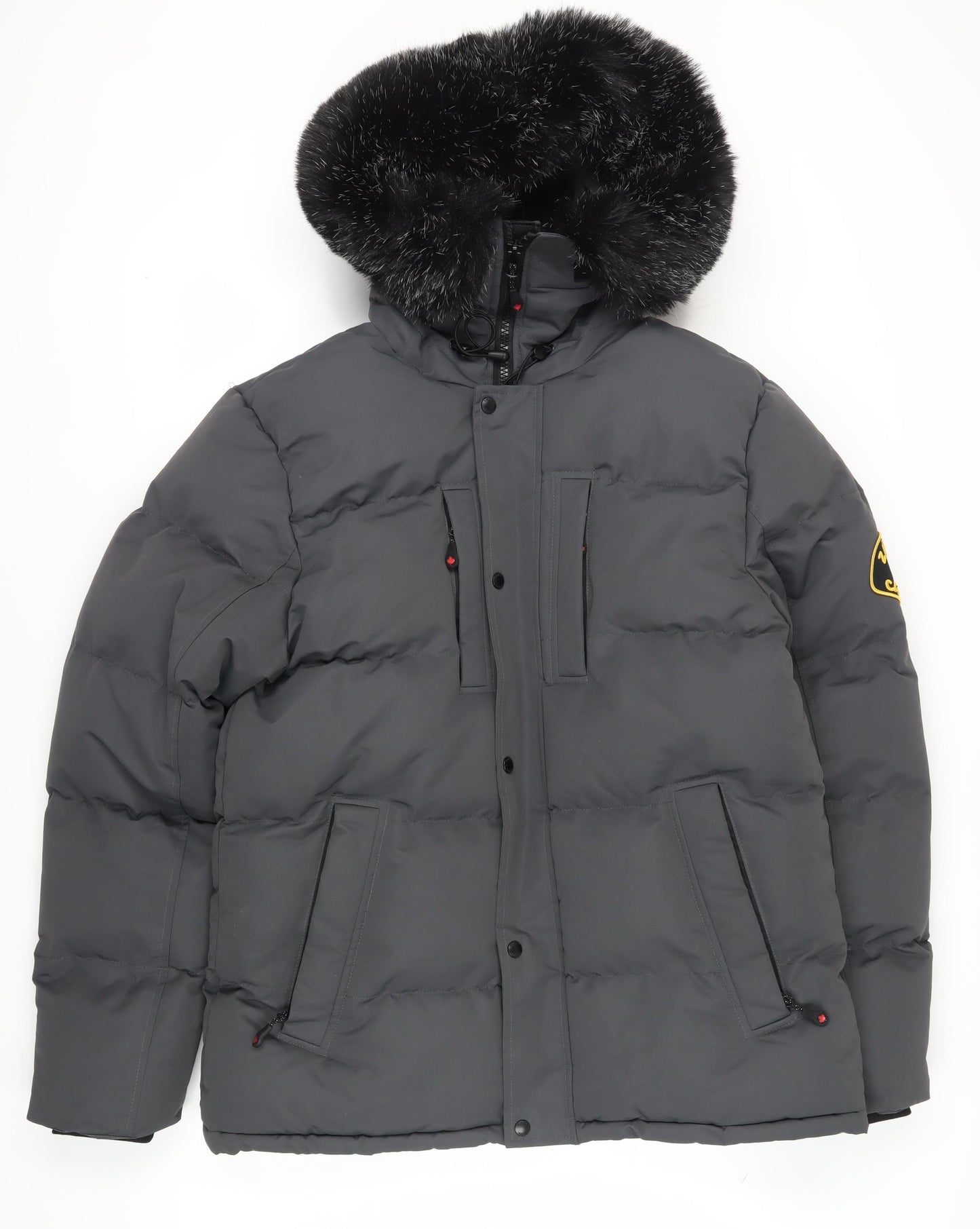 Zavetti Canada Men's Grey Puffer Jacket with Fur Hood, Size L