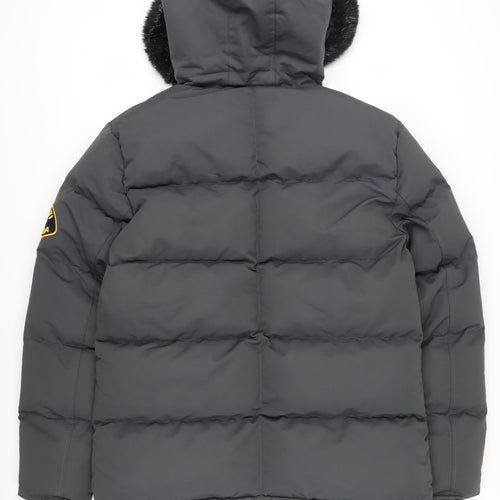 Zavetti Canada Men's Grey Puffer Jacket with Fur Hood, Size L