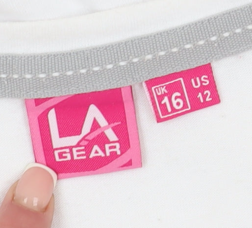 LA Gear Women's White V-Neck T-Shirt Size 16