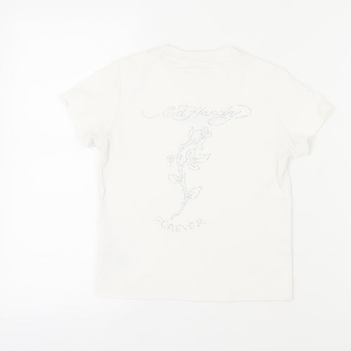 Ed Hardy Girls White T-Shirt, Size 8 Years, Graphic Embroidered