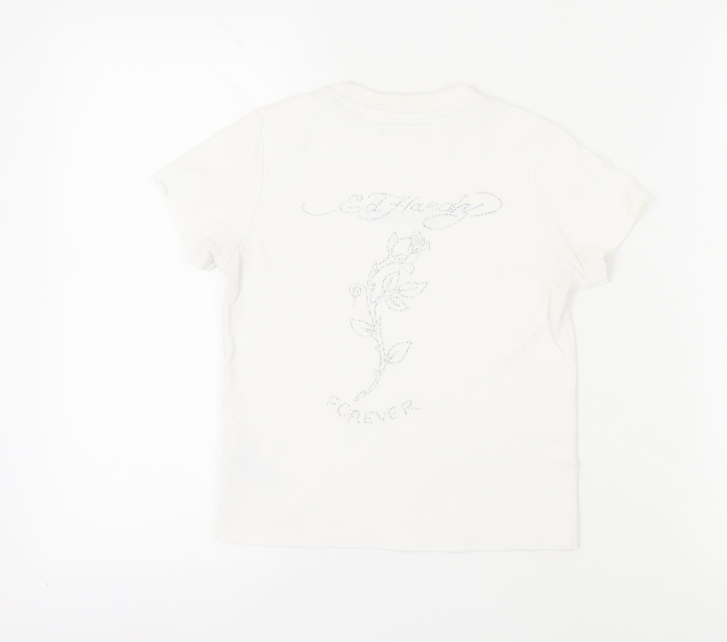 Ed Hardy Girls White T-Shirt, Size 8 Years, Graphic Embroidered