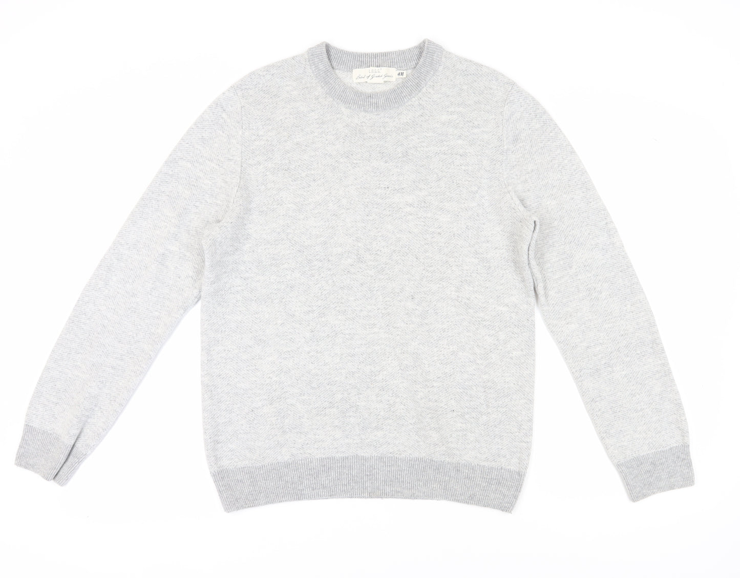 H&M Men's Grey Pullover Jumper, M, Crew Neck, Cotton Blend