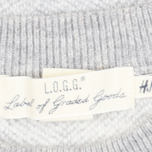 H&M Men's Grey Pullover Jumper, M, Crew Neck, Cotton Blend