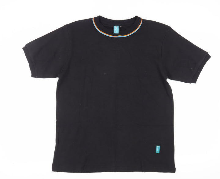 WKD Men's Black L T-Shirt Round Neck Cotton