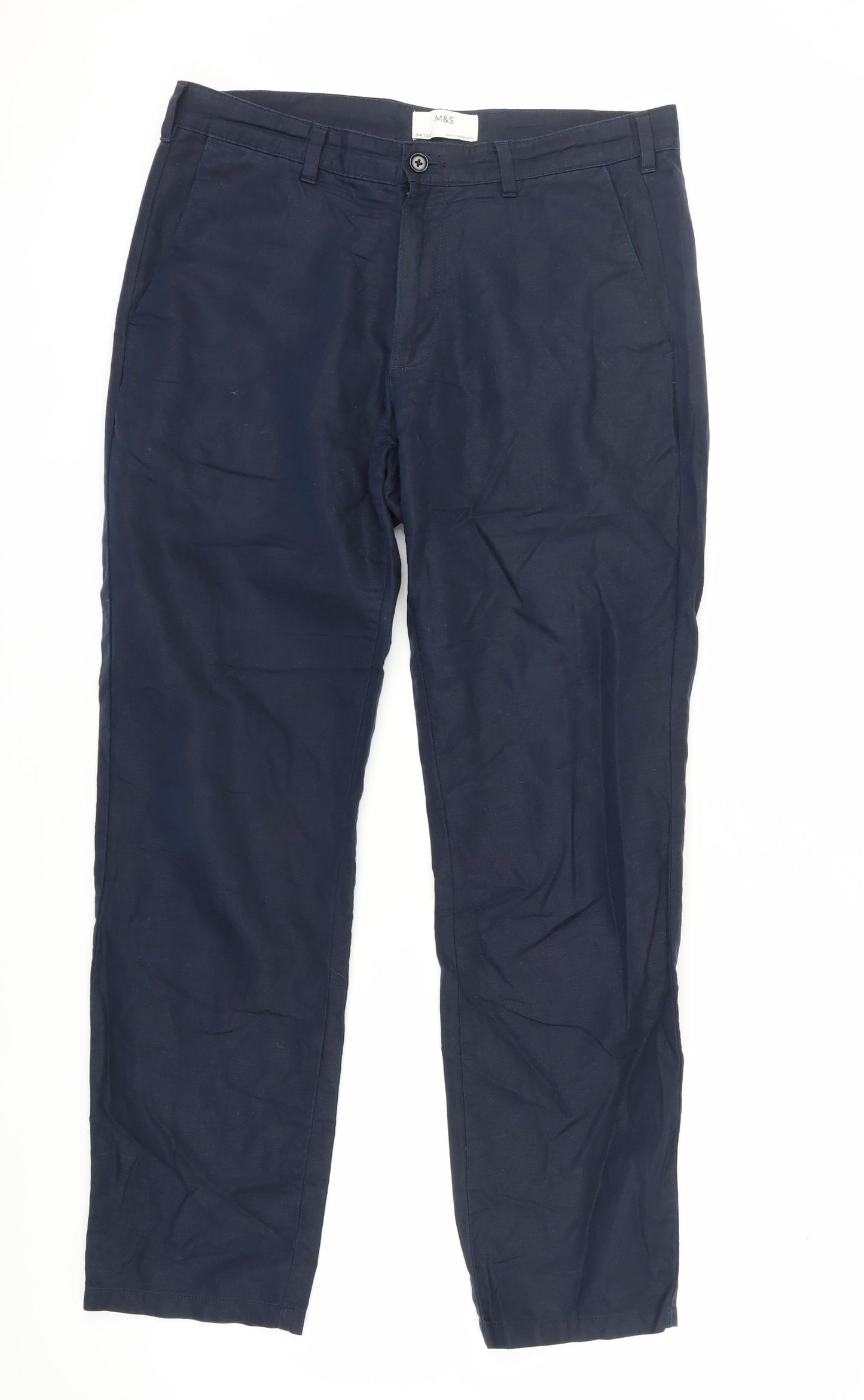 Marks and Spencer Men's Blue Chino Trousers 34 Regular Fit