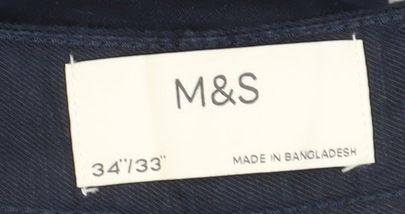 Marks and Spencer Men's Blue Chino Trousers 34 Regular Fit
