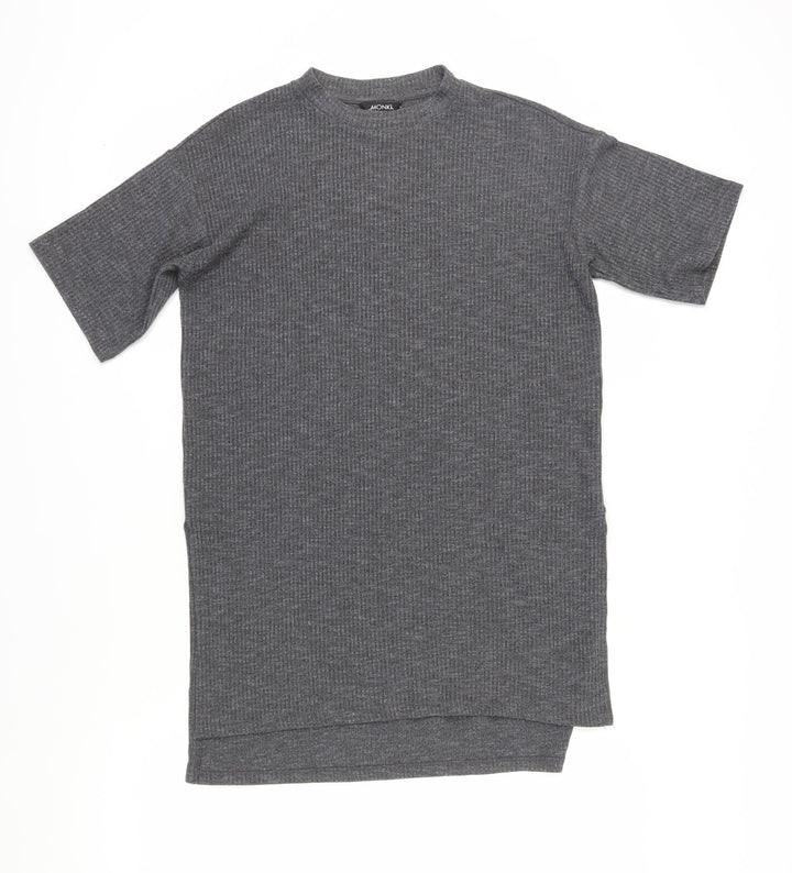 Monki Women's Grey XS Basic Knit T-Shirt Casual Mock Neck