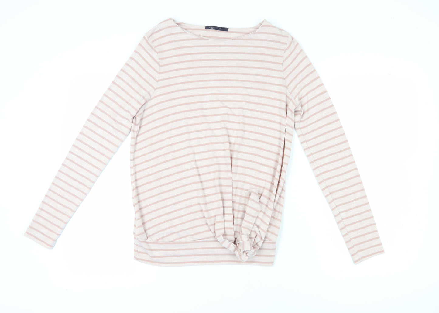 Marks and Spencer Women’s Pink Striped Boat Neck T-Shirt Size 12