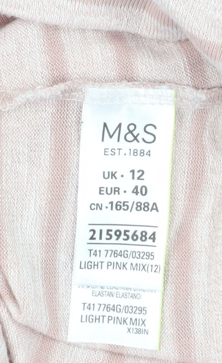 Marks and Spencer Women’s Pink Striped Boat Neck T-Shirt Size 12