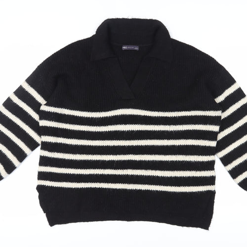 Marks and Spencer Women's Black Striped Pullover Jumper L