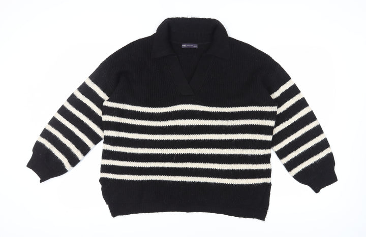 Marks and Spencer Women's Black Striped Pullover Jumper L