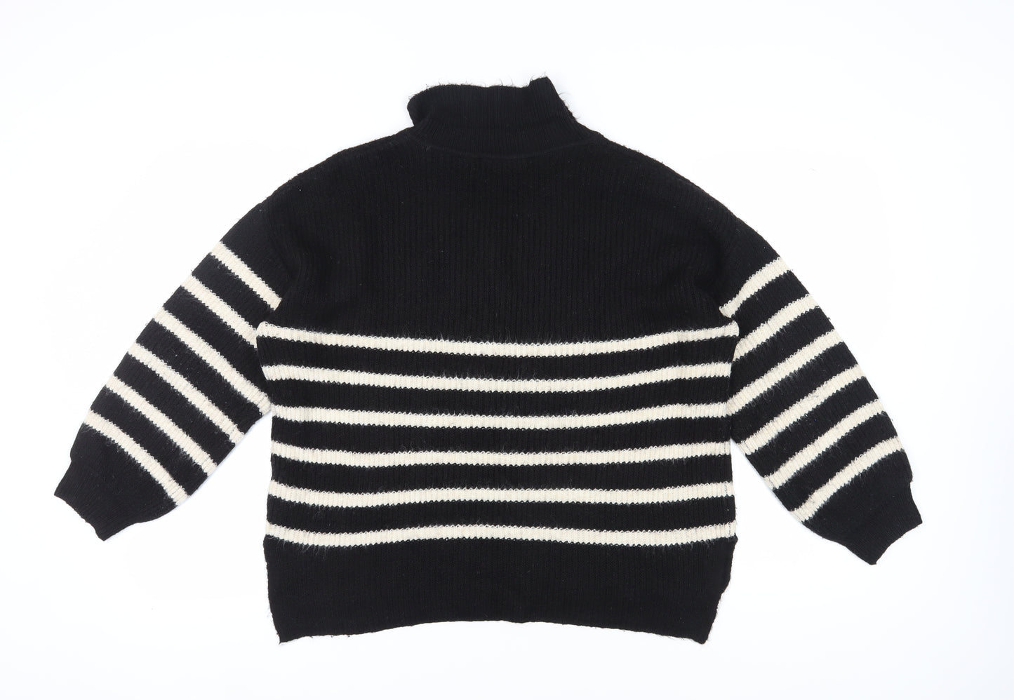 Marks and Spencer Women's Black Striped Pullover Jumper L