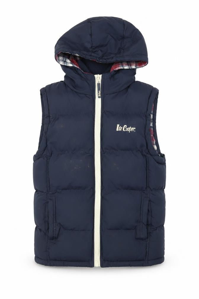 Front view of Lee Cooper Blue Hooded Puffer Waistcoat Teens, size 10