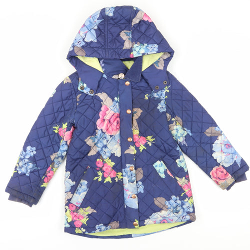 Joules Girls Blue Floral Puffer Jacket Coat 8 Years