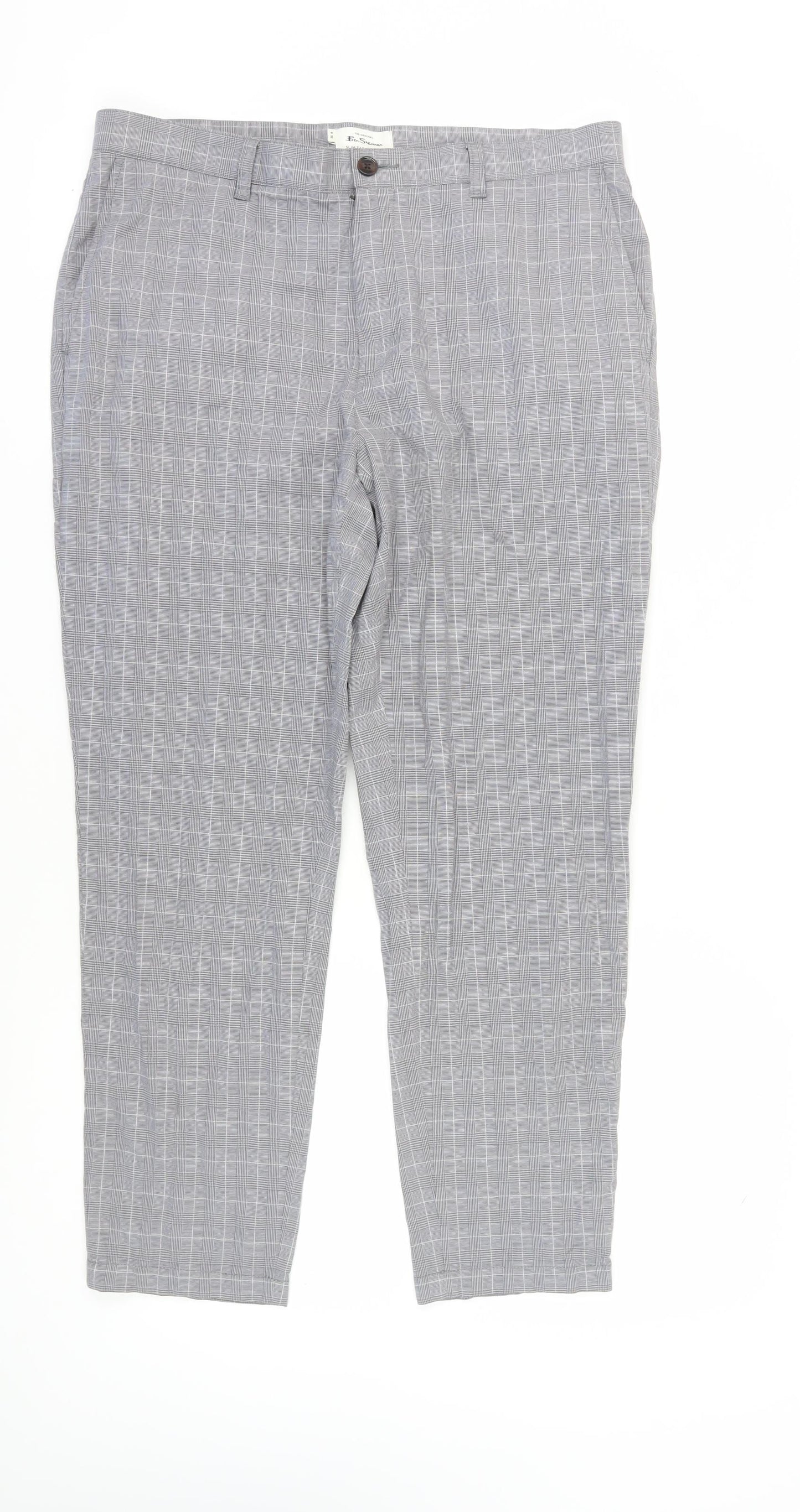 Ben Sherman Men's Grey Check Slim Chino, 36