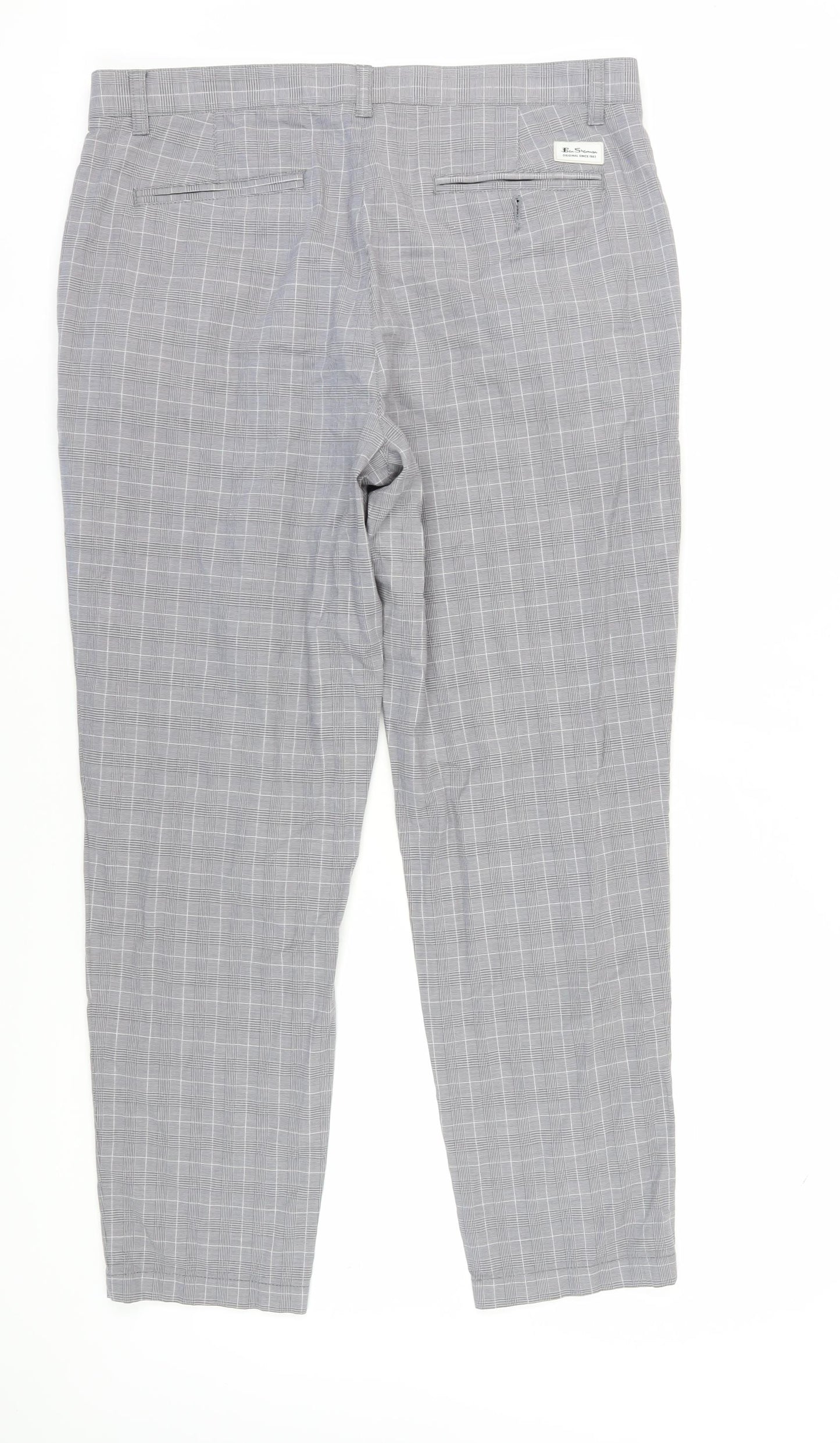 Ben Sherman Men's Grey Check Slim Chino, 36