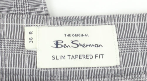 Ben Sherman Men's Grey Check Slim Chino, 36