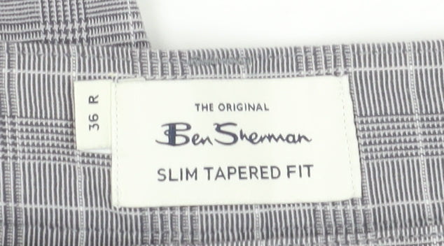 Ben Sherman Men's Grey Check Slim Chino, 36