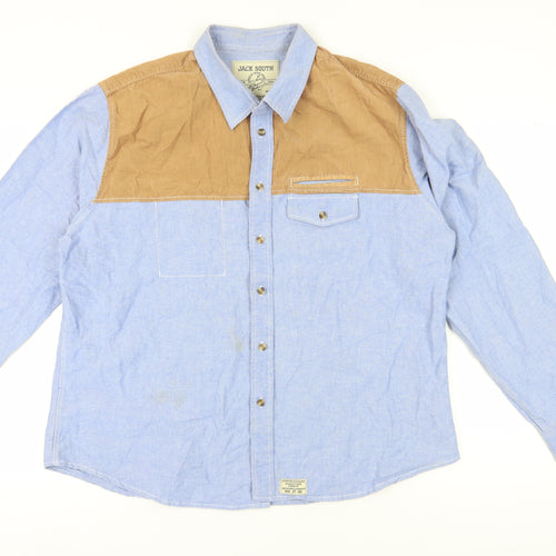 Jack South Men's 2XL Blue Beige Cotton Shirt