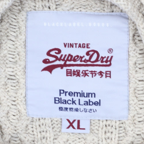 Superdry Men's Beige Cable-Knit Pullover Jumper XL