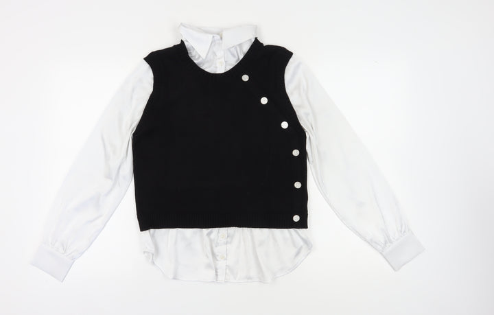 Next Women's Black Layered Blouse, Size 12, Perfect for Business