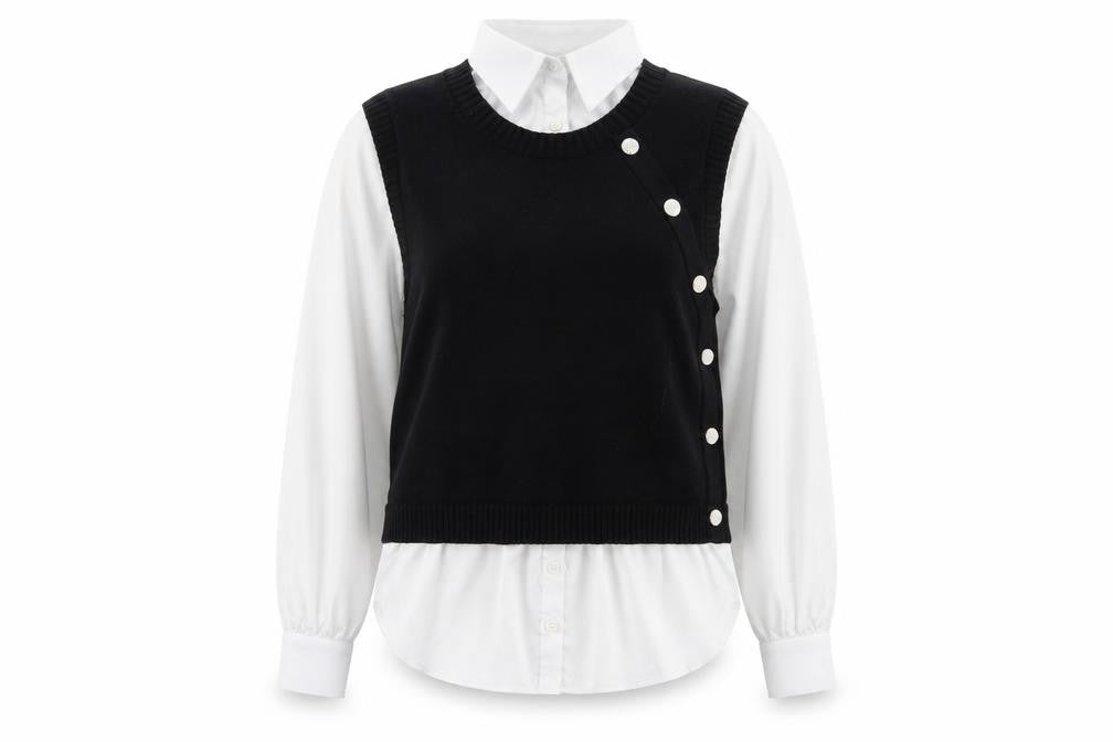 Front view of Next Women's Black Layered Blouse, size 12, Perfect for Business