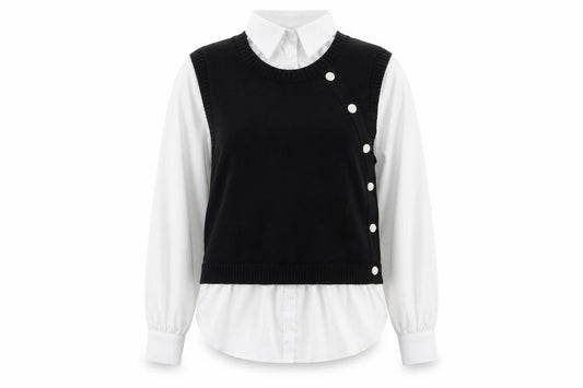 Front view of Next Women's Black Layered Blouse, size 12, Perfect for Business