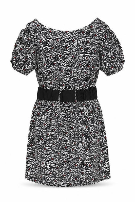 Front view of Dunnes Women's Black Floral A-Line Dress, size 12