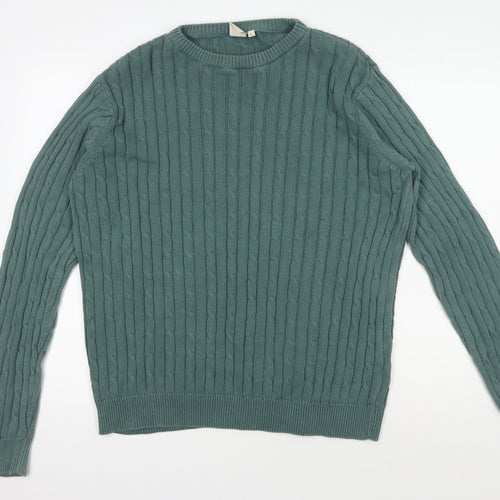Cotton Traders Men's XL Green Cable-Knit Pullover Jumper