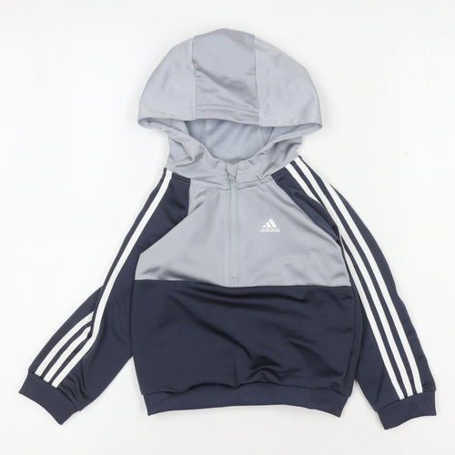 Adidas Boys Blue Grey Colourblock Hoodie, 12-18 Months