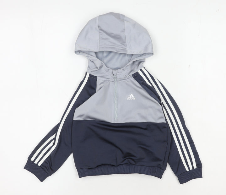Adidas Boys Blue Grey Colourblock Hoodie, 12-18 Months