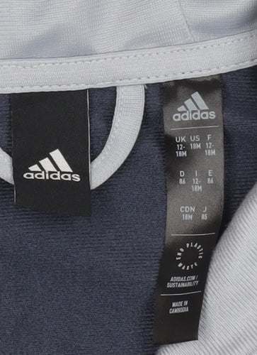 Adidas Boys Blue Grey Colourblock Hoodie, 12-18 Months