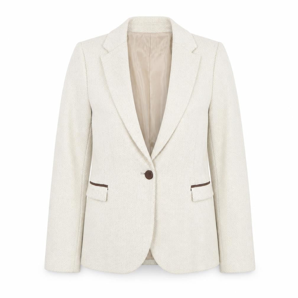 Front view of Zara Women's Beige Blazer, size 8, Herringbone