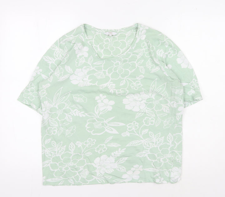 Cotton Traders Women's Green Floral T-Shirt, Size 10