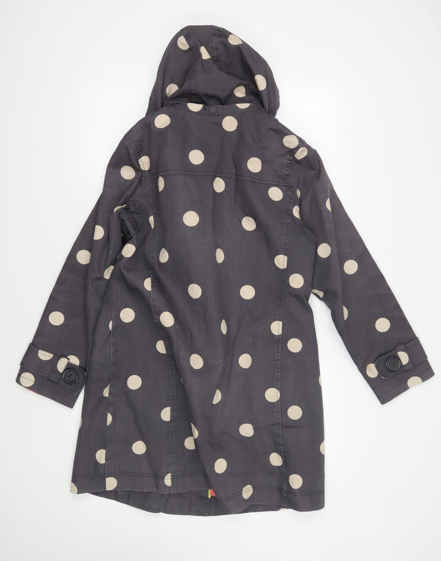 Boden Women's Black Polka Dot Hooded Rain Coat Size 12