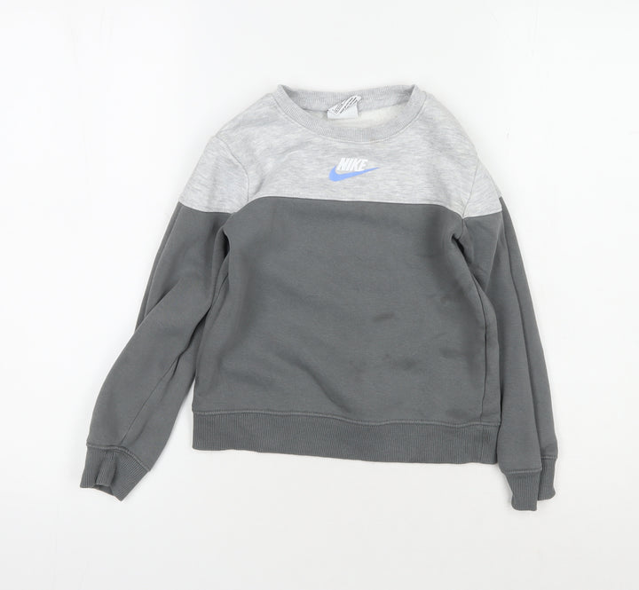 Nike Boys Grey Pullover Sweatshirt 6-7 Years Logo Casual