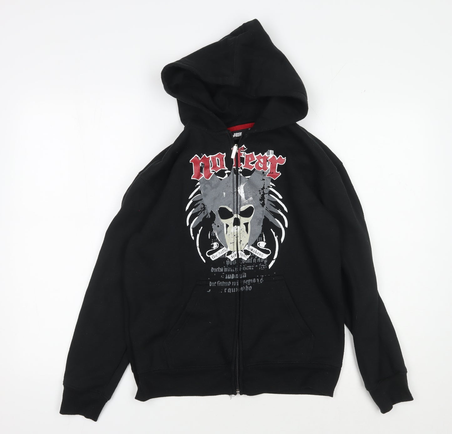 No Fear Boys Black Full Zip Hoodie with Graphic Print - 13 Years