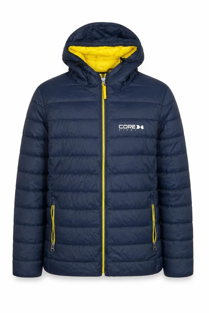 Front view of Core X Men's Blue Puffer Jacket L Hooded