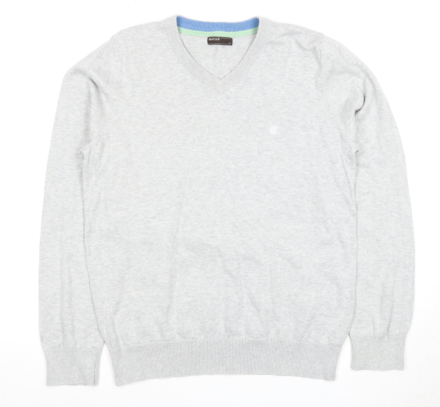 SoulCal Men's Grey V-Neck Pullover Jumper, Size L