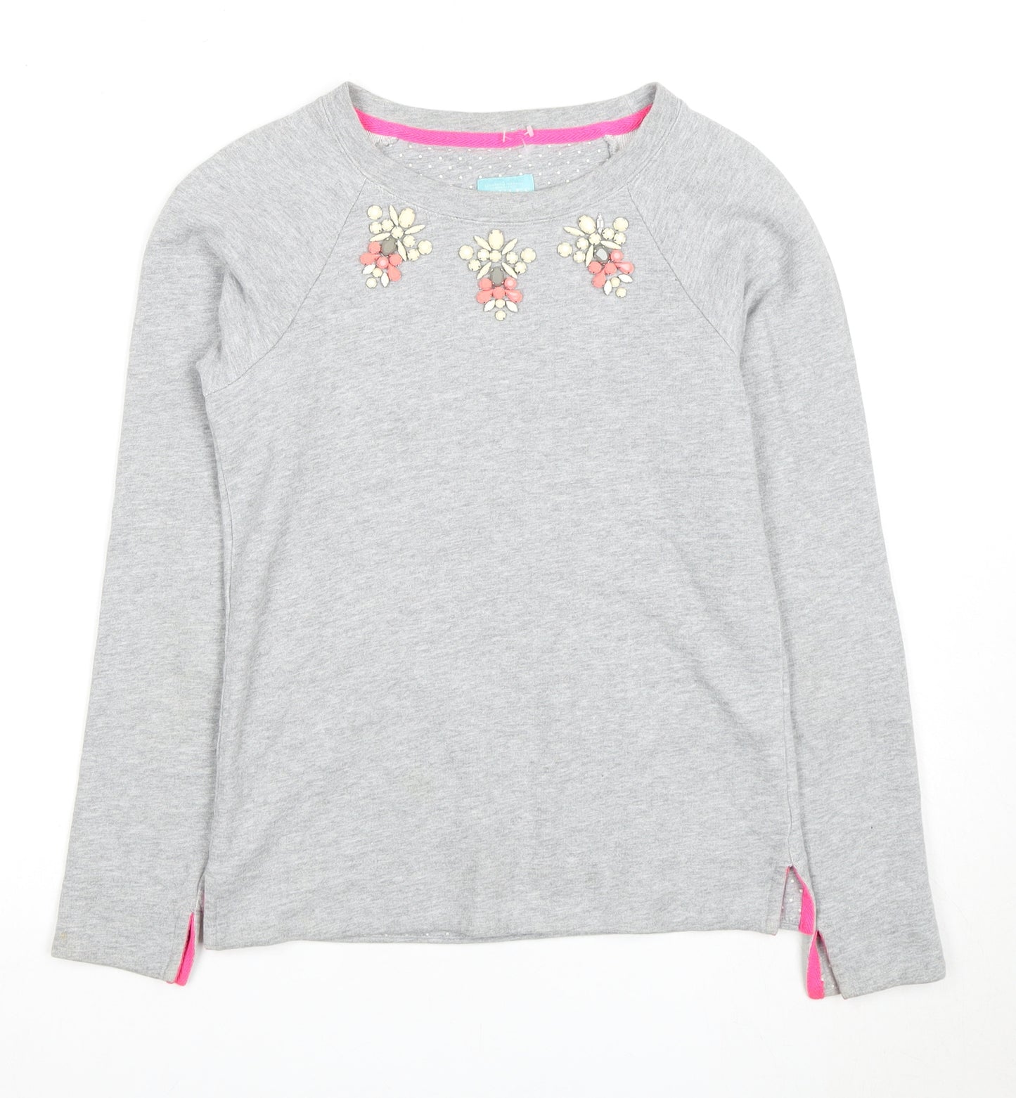 Joules Women's Grey Long Sleeve Beaded T-Shirt 2XS