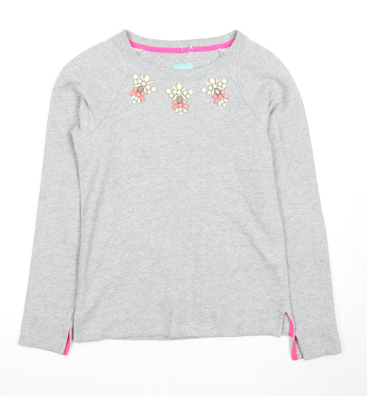 Joules Women's Grey Long Sleeve Beaded T-Shirt 2XS
