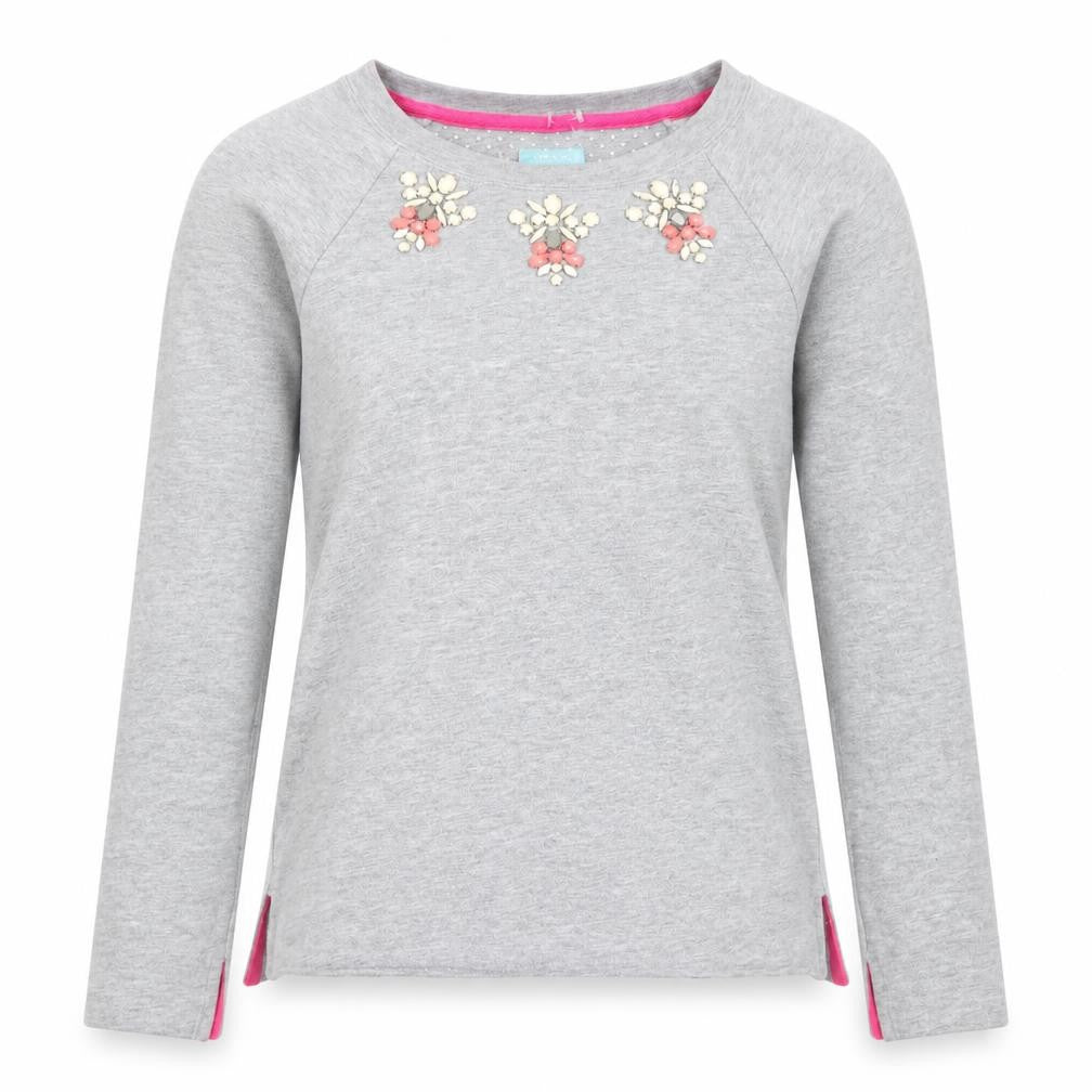 Joules Women's Grey Long Sleeve Beaded T-Shirt 2XS