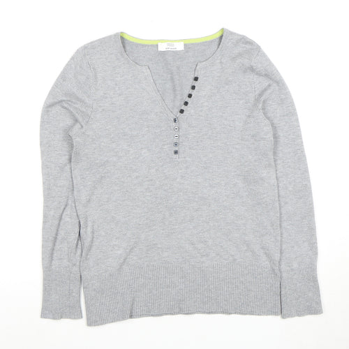Marks and Spencer Women's Grey Button-Up V-Neck Top