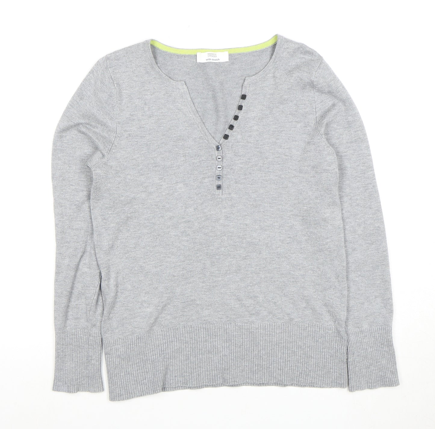 Marks and Spencer Women's Grey Button-Up V-Neck Top