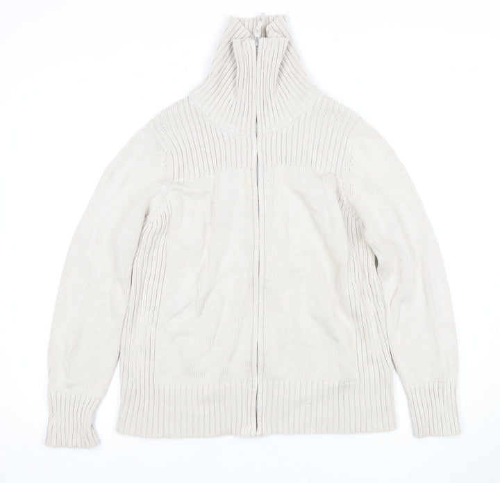 Marks & Spencer Women's Beige Full Zip Roll Neck Jumper