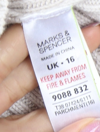 Marks & Spencer Women's Beige Full Zip Roll Neck Jumper