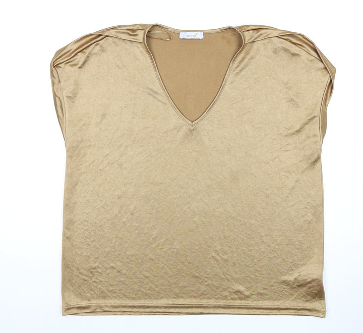 Marks and Spencer Women's Brown V-Neck T-Shirt Size 16