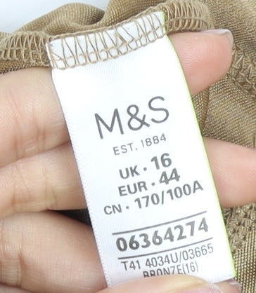 Marks and Spencer Women's Brown V-Neck T-Shirt Size 16